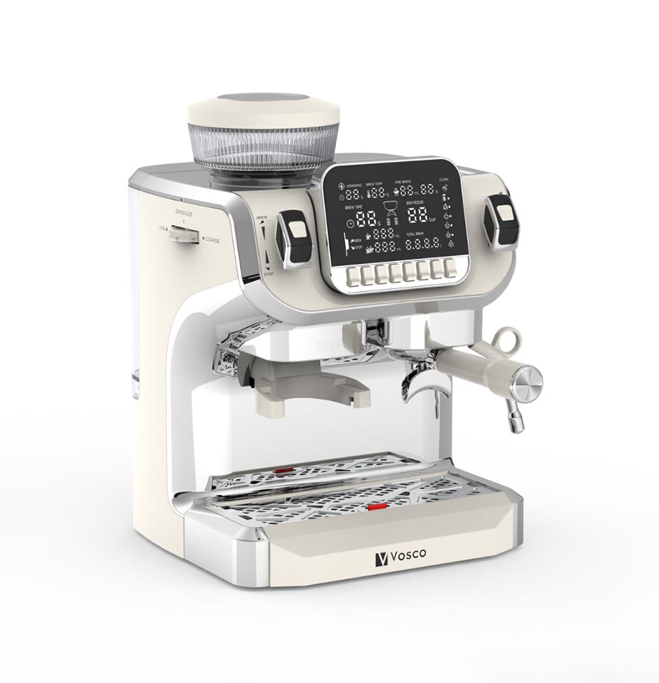 Vosco VST-520ECB Pro Kahve Makinesi ve Kahve Değirmeni – Beyaz